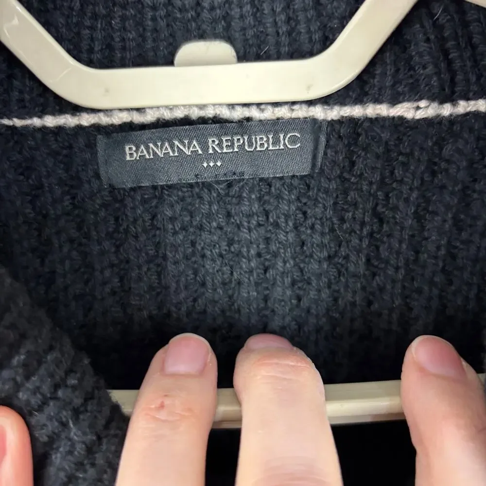 Banana Republic Black Waffle Popover Sweater Shawl Collar Men Medium 735028